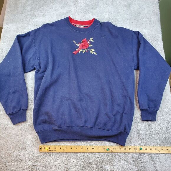 VTG Morning Sun Grandma Sweatshirt Womens L Navy Blue Long Sleeve Cardinal Holly - Picture 1 of 6